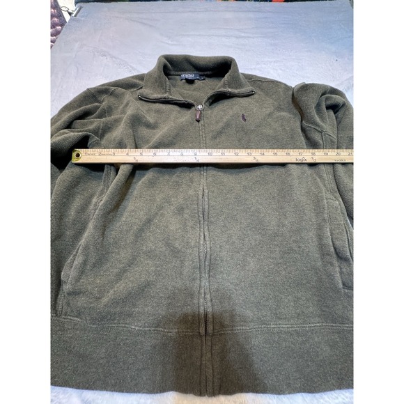 Polo Ralph Lauren Men's Full Zip Sweater Size L Hunter Green Collar Preppy - Picture 8 of 13
